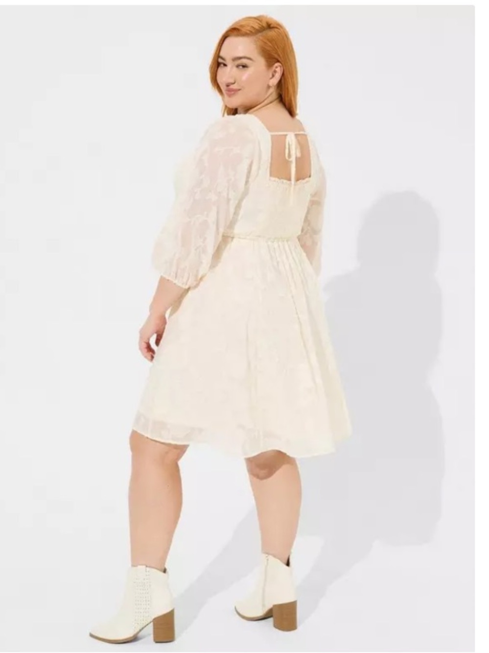 Torrid Floral Square Neck Elastic Waist Tiered A-Line Mini Dress Boho Cream 2X - Picture 2 of 11